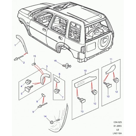 Land rover douille de bouton pression Freelander 1 (DYR100220)