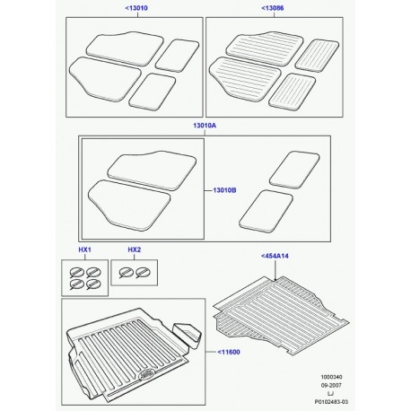 Land rover jeu de tapis ajustes au planche Range L322 (EAH000320LUP)