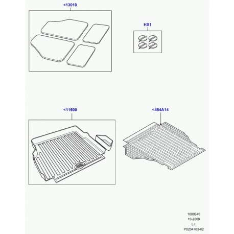 Land rover tapis plancher caoutchouc ensemble Range L322 (EAH500290SUN)