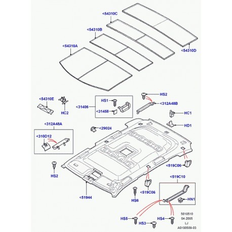 Land rover garnissage de pavillon Range L322 (EDB500340NUG)