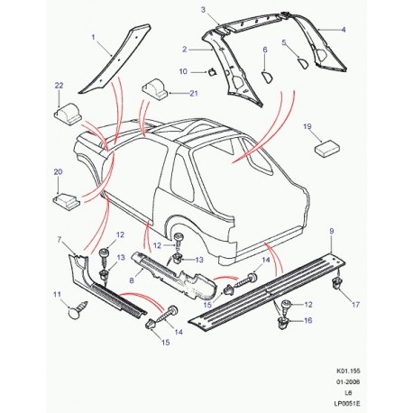 Land rover garnissage montant a Freelander 1 (EMB101271LUM)