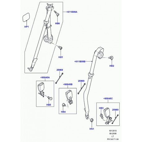 Land rover boucle fermeture ceinture securite Discovery 3, Range Sport (EVL500840PMA)