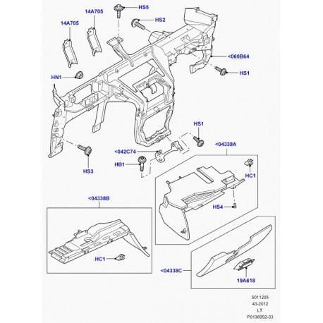 Land rover planche de bord inferieure Discovery 3, Range Sport (FBS500450WRN)