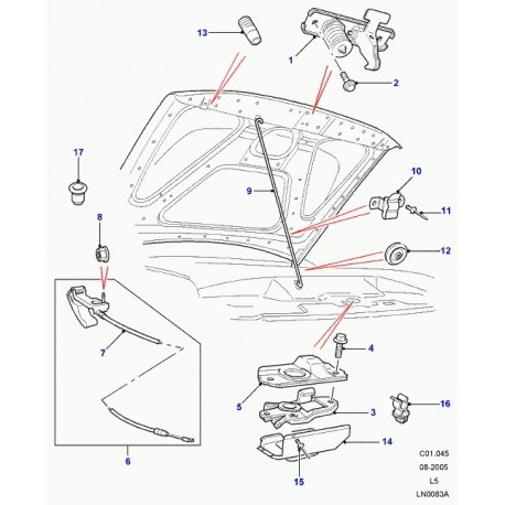 Land rover tirette de capot Discovery 2 (FSE000010)