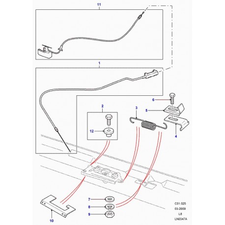 Land rover cable ouverture de capot cote capot Defender 90, 110, 130 (FSE500080)