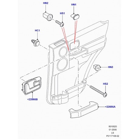 Land rover levier poignee interieure porte Discovery 3 (FVC500400WWE)