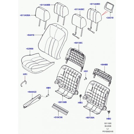 Land rover garnissage dossier de siege Range L322 (HBA501580YDD)