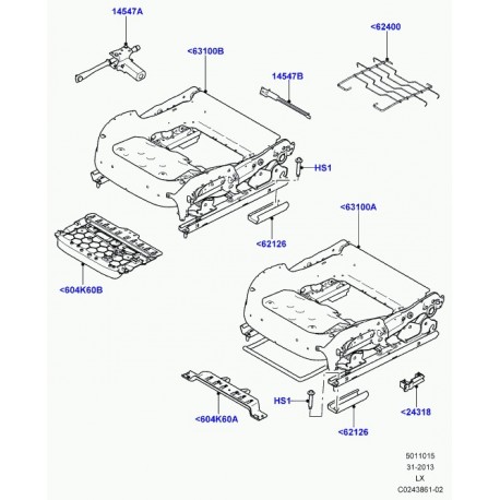 Land rover support coussin de siege avant Range L322,  L405,  Sport (HGD500020)
