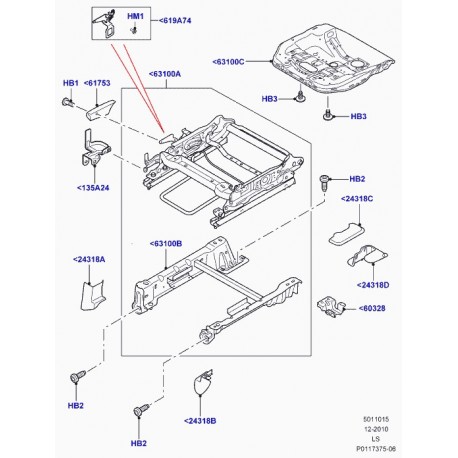 Land rover levier a main regleur de siege Discovery 3 (HHP500022HPQ)