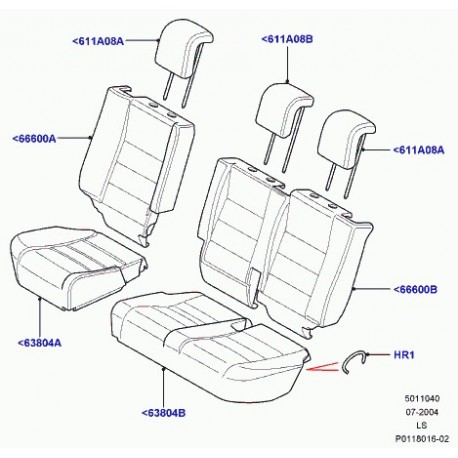 Land rover garniture dossier de siege arrière Discovery 3 (HMA500011SMS)