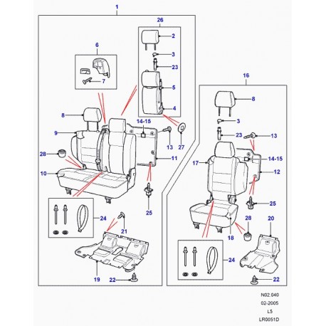 Land rover garniture coussin de siege arrière Discovery 2 (HPA000130LPW)