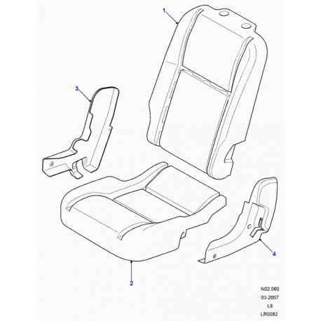 Land rover matelassure dossier de siege arrière Defender 90, 110, 130 (HVA500430)