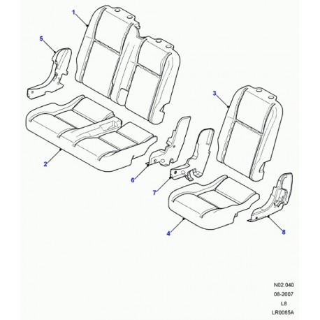 Land rover matelassure coussin de siege arrière Defender 90, 110, 130 (HVB500230)