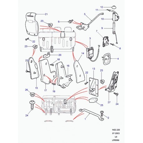 Land rover verrouillage dossier de siege arrière Freelander 1 (HWE100780)