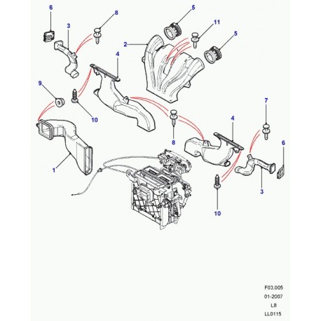 Land rover tubulure d'entree d'air Defender 90, 110, 130 (JBB500340)