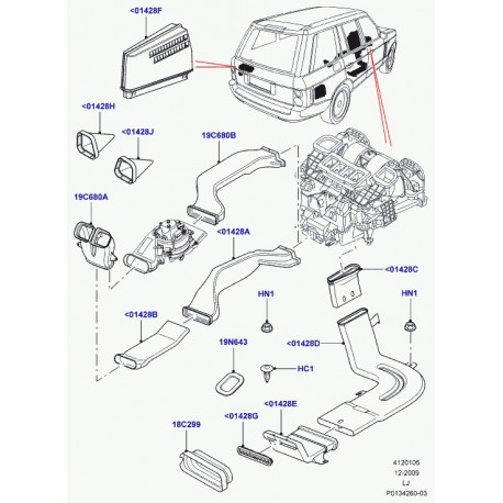 Land rover tubulure d'entree d'air Range L322 (JBB500450)