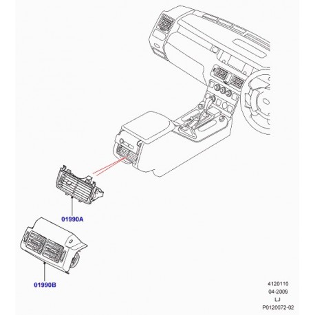 Land rover ventilation consolecentrale Range L322 (JBD000041PUY)