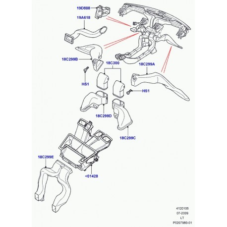 Land rover conduit d'air place pour pieds Discovery 3, Range Sport (JKB500300)