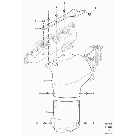 Land rover ecran thermique collecteur superieur Defender 90, 110, 130 (JPY500060)