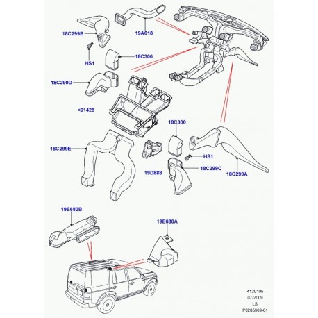 Land rover raccord de gaine dechauff/clim Discovery 3 (JUK500022)