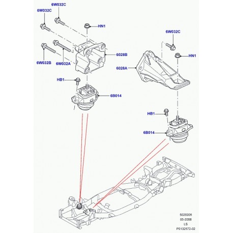 Land rover support fixation de moteur Discovery 3, Range Sport (KKU500580)