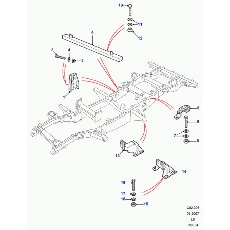 Land rover support appui Defender 90, 110, 130 (KVU101430)