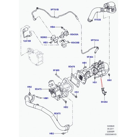 Land rover soupape recyclage des gaz d'echappement Discovery Sport,  Freelander 2,  Evoque (LR000997)