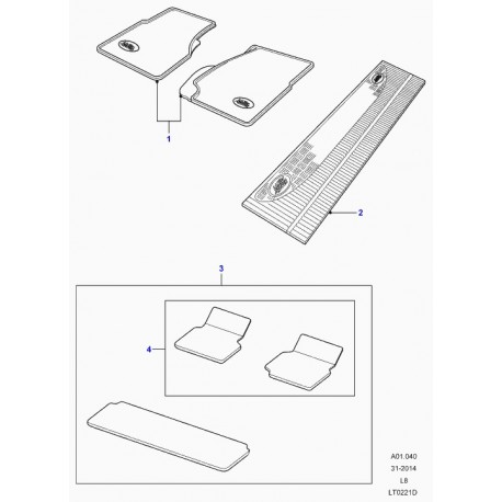 Land rover tapis arrière Defender 90, 110, 130 (LR005041)