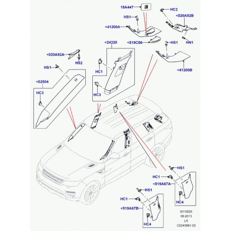 Land rover agrafe garnissage Evoque et Range L405,  Sport (LR006101)