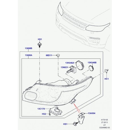 Land rover ampoule faisceau principal phare Discovery 3, Evoque, Range L322, Sport (LR009163)