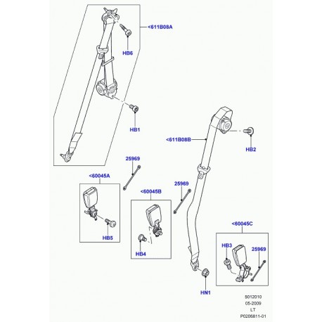 Land rover boucle fermeture ceinture securite Discovery 3, Range Sport (LR009290)