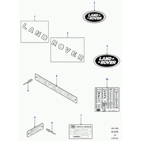 Land rover embleme plastique Defender 90, 110, 130 (LR010367)