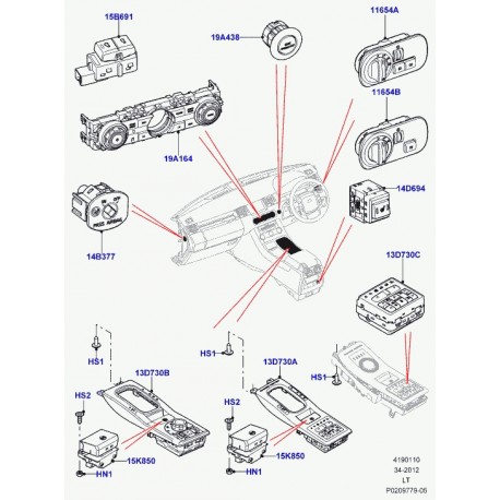 Land rover interrupteur d'eclairage Discovery 3, Range Sport (LR010876)