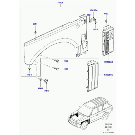 Land rover calandre aile avant Range L322 (LR011353)