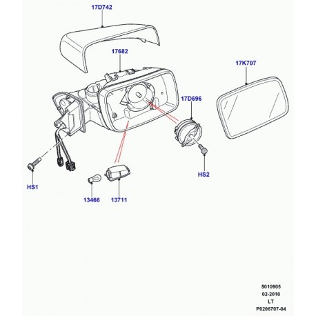 Land rover glace retroviseur exterieur Discovery 3, Freelander 2, Range Sport (LR013775)