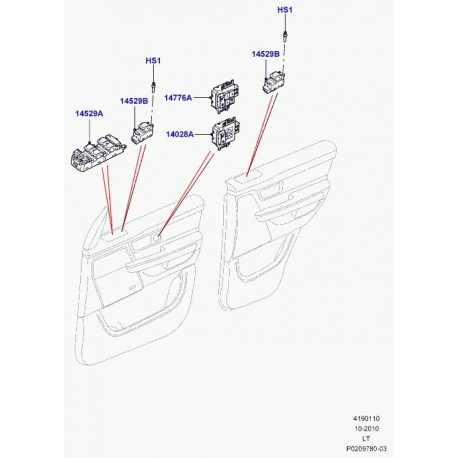 Land rover interrupteur central porte avant Discovery 3, Range Sport (LR013940)