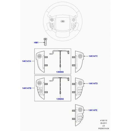 Land rover interrupteur volant Discovery 3 (LR013961)