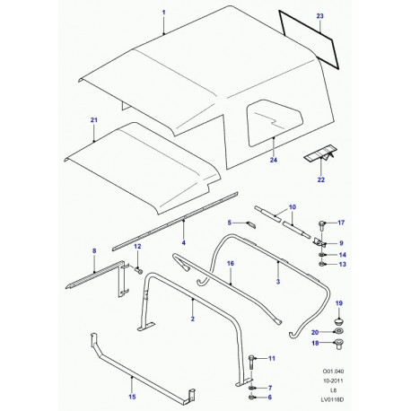 Land rover recouvrement de capote Defender 90, 110, 130 (LR014748)