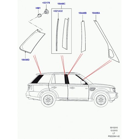 Land rover finition-montant 'a'-exterieure Range Sport (LR015016)