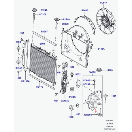 Land rover collecteur d'air radiateur Range Sport (LR016374)