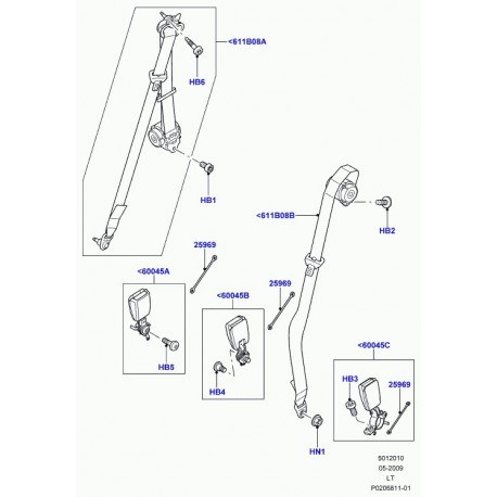 Land rover ceinture de securite arriere droite Range Sport (LR016460)