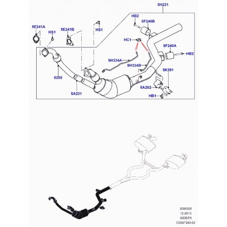 Land rover joint tuyau d'échappement Range Sport (LR016619)