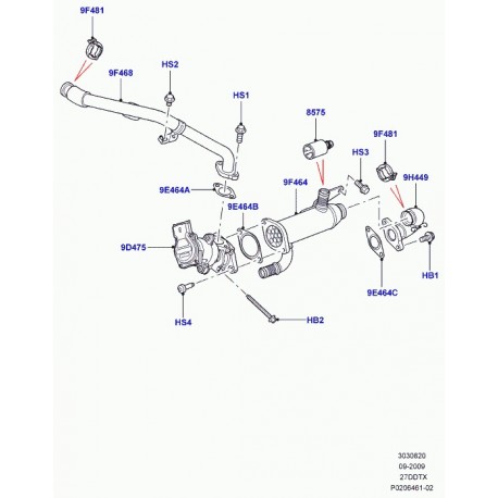 Land rover soupape recyclage des gaz d'echappement  gauche Discovery 3, Range Sport (LR018323)