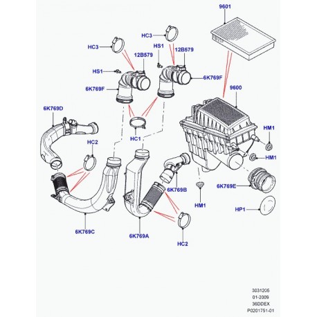 Land rover conduit d'air Range L322 (LR018732)
