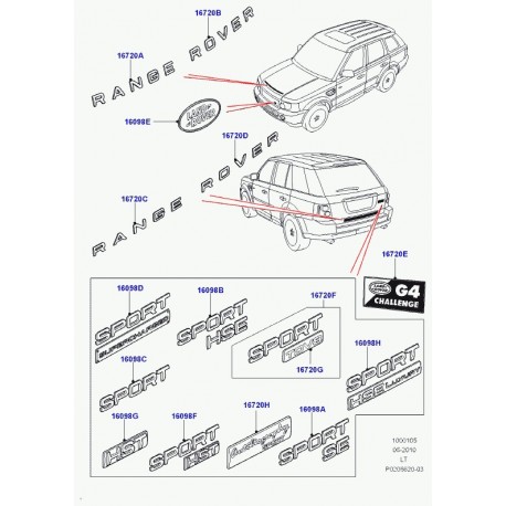 Land rover embleme plastique Range Sport (LR020350)