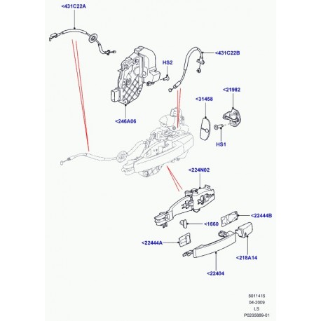 Land rover poignee extérieure de porte Discovery 3, 4, Freelander 2 (LR020632)