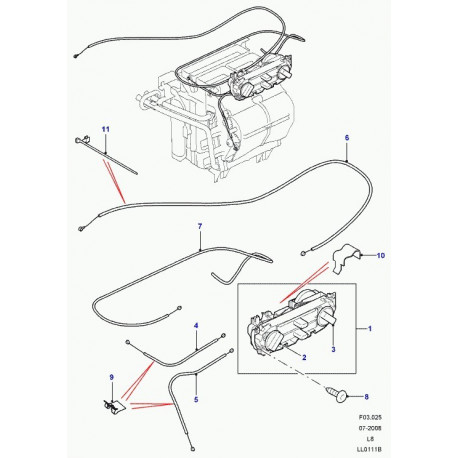 Land rover cable de commande chauffage Defender (LR020950)
