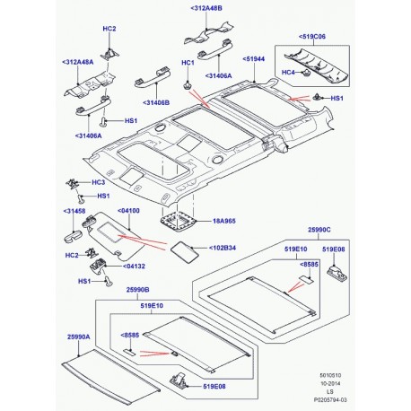 Land rover garnissage de pavillon Discovery 3 (LR021436)