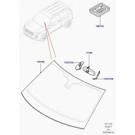 Land rover retroviseur interieur Evoque et Range L322,  L405 (LR021808)