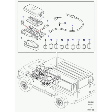 Land rover boite de fusibles Defender 90, 110, 130 (LR021818)